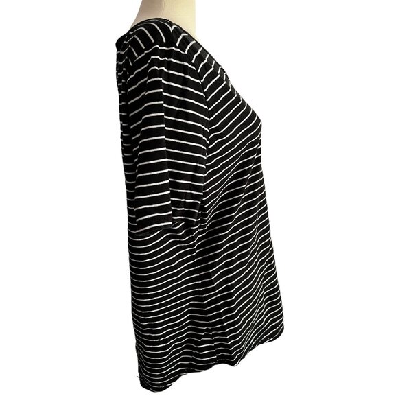 Just My Size Black & White Striped Baby Tee Sz 3XL Womens Plus V Neck Short Slee - Picture 8 of 8